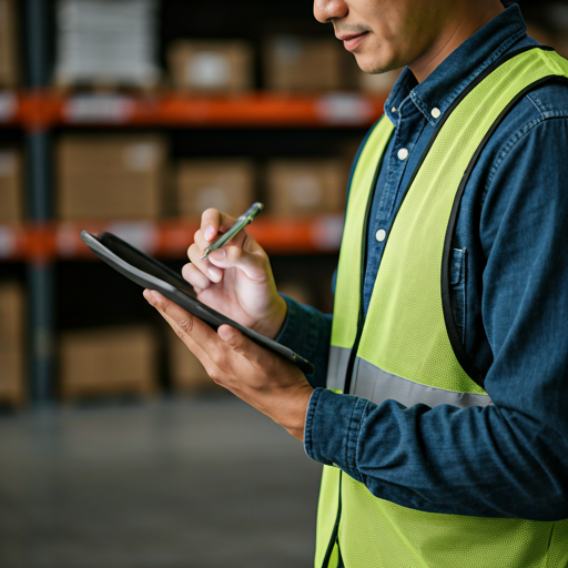 Worker checking inventory on tablet