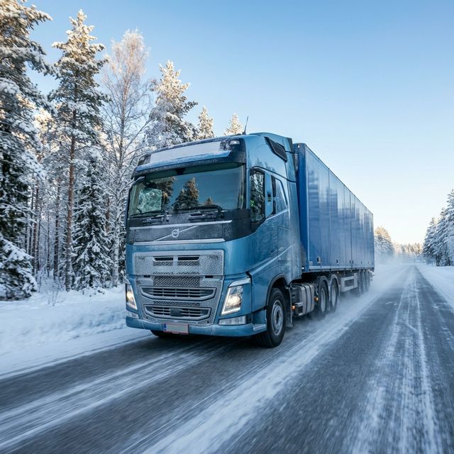 Logistics Truck on Winter Road
