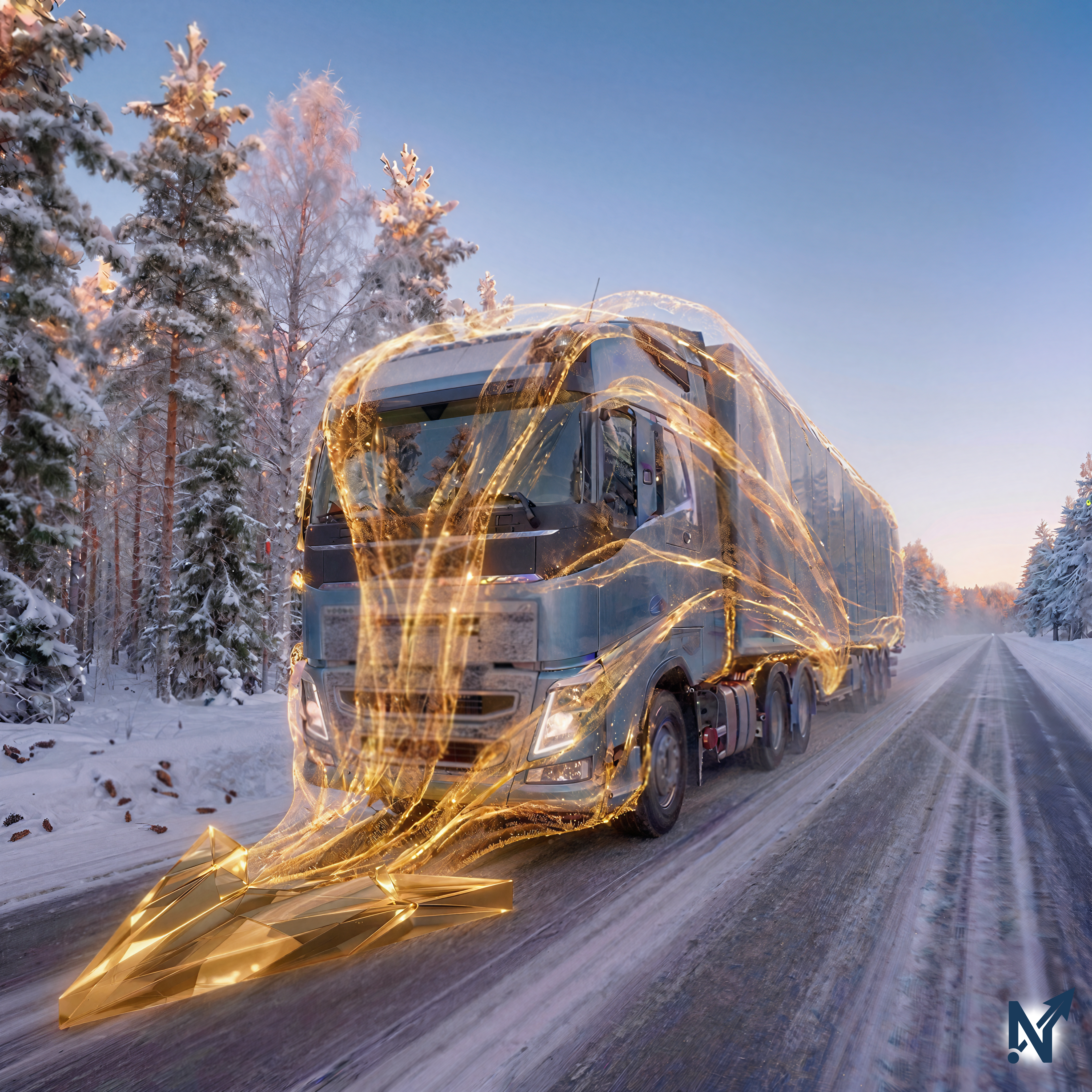 Logistics Truck on Winter Road